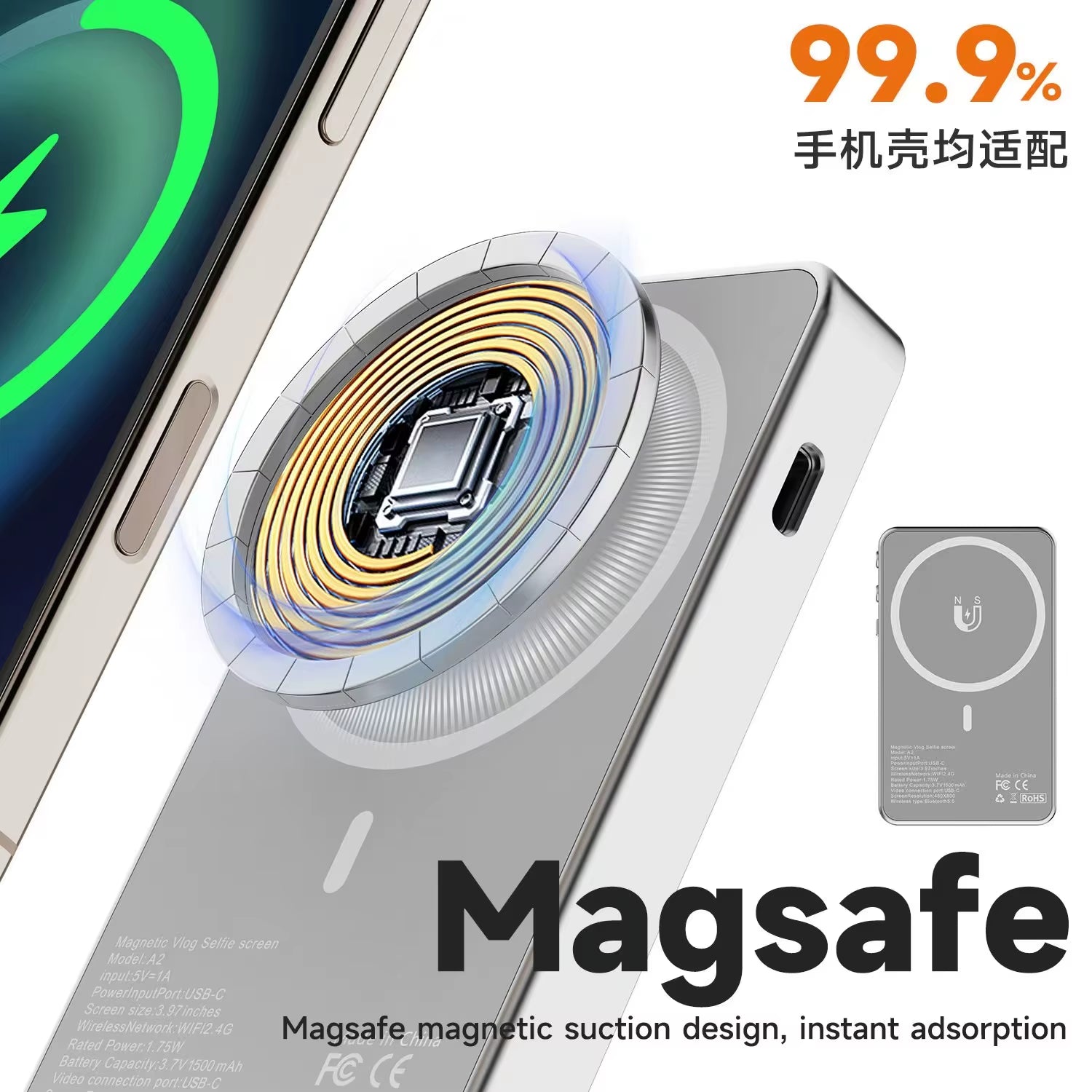 Magnetic Screen Vlog Selfie Monitor Smartphone Phone Rear Custom Camera for Selfie Vlog Live Stream for Iphone