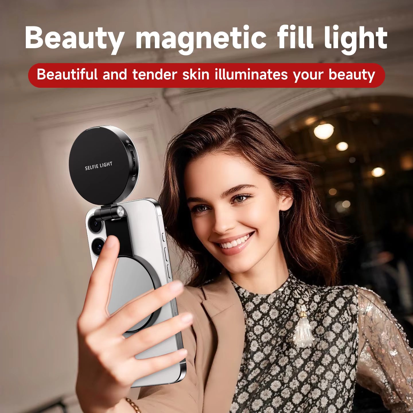 MagSafe Selfie Light Pro | 360° Magnetic Ring Fill Light with Adjustable Color Temperature for iPhone